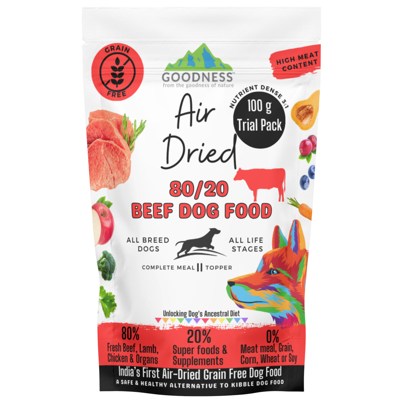 80/20 Beef Air Dried Dog Food - Grain Free, Natural, High Protein & Fat, All Breeds & All Life Stages
